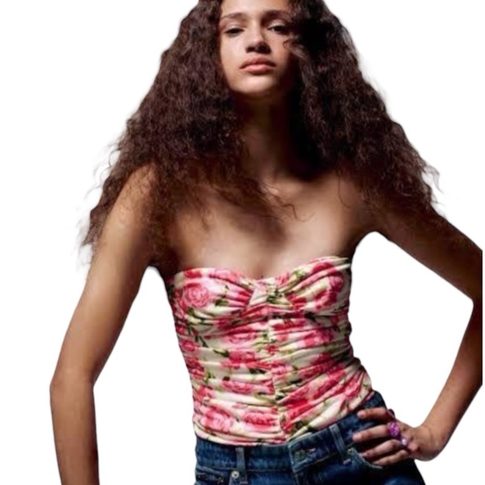 ZARA Blogger Fave Pink Floral Strapless Corset Bodysuit
